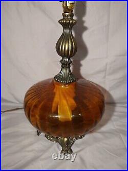 VTG Amber Optic Glass Table Lamp Hollywood Regency MCM Working