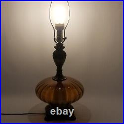 VTG Amber Optic Glass Table Lamp Hollywood Regency MCM Working 27 Tall