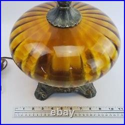 VTG Amber Optic Glass Table Lamp Hollywood Regency MCM Working 27 Tall