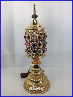 VTG Mid Century Ornate Gold Metal Glass Bead Waterfall Hollywood Table Lamp