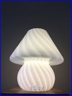 VTG Murano Vetri Glass White Swirl Mushroom Table Lamp 15 Mid Century Modern