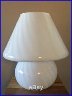VTG Murano Vetri Glass White Swirl Mushroom Table Lamp 15 Mid Century Modern