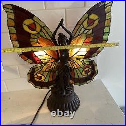 VTG Tiffany style Stained Glass Two Light Specialty Butterfly Lady Table Lamp
