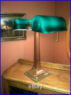 Verdelite, Emeralite Antique Partners Bankers Lamp, Green Shades, Craftsman