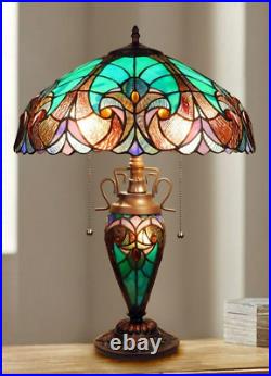 Victorian Stained Glass Table Desk Lamp Tiffany Style Double Lit