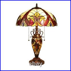 Victorian Stained Glass Table Desk Lamp Tiffany Style Double Lit