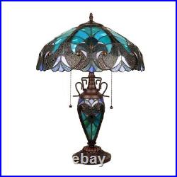 Victorian Stained Glass Table Desk Lamp Tiffany Style Double Lit