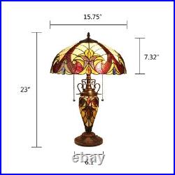 Victorian Stained Glass Table Desk Lamp Tiffany Style Double Lit