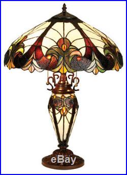 Victorian Stained Glass Table Lamp Tiffany Style Shade Double Lit