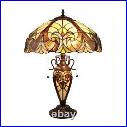 Victorian-Style Stained Glass Table Lamp, Dark Bronze, 3 Lights, 16 Wide