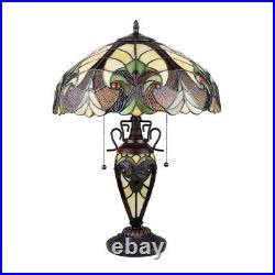 Victorian-Style Stained Glass Table Lamp, Dark Bronze, 3 Lights, 16 Wide