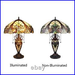 Victorian-Style Stained Glass Table Lamp, Dark Bronze, 3 Lights, 16 Wide