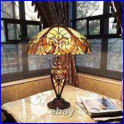 Victorian-Style Stained Glass Table Lamp, Dark Bronze, 3 Lights, 16 Wide