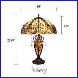 Victorian-Style Stained Glass Table Lamp, Dark Bronze, 3 Lights, 16 Wide