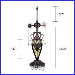 Victorian-Style Stained Glass Table Lamp, Dark Bronze, 3 Lights, 16 Wide