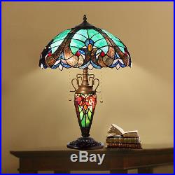 Victorian Tiffany Table Night Light 3-light Double Lit Stained Glass Desk Lamps