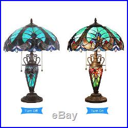 Victorian Tiffany Table Night Light 3-light Double Lit Stained Glass Desk Lamps