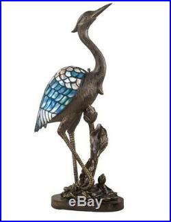 Victorian Trading Co Blue Heron Tiffany Style Stained Glass Table Lamp