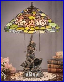 Victorian Trading Co Tiffany Style Stained Glass Mermaid Lagoon Table Lamp