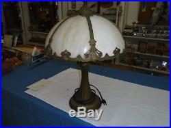 Victorian Very Nice Panel Lamp With Slag Glass Panel Shade, Excellent Condition