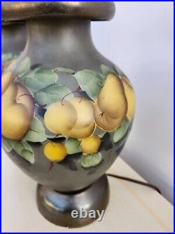 Vintage 1930s 40s Antique Table Lamps Green fruit Cottage Hand painted Yellow
