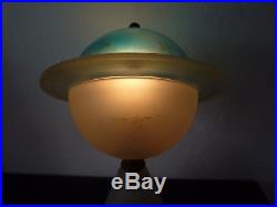 Vintage 1939 New York World Fair Art Deco Glass Saturn Table Lamp Blue Stars 30s