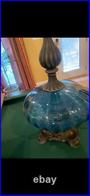 Vintage 1970s Blue Glass Table Lamp