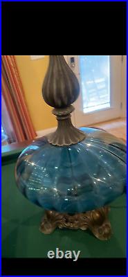 Vintage 1970s Blue Glass Table Lamp