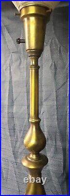 Vintage 33½ Heavy Brass Torchiere Table Lamp withGlass Shade SHIPS FREE