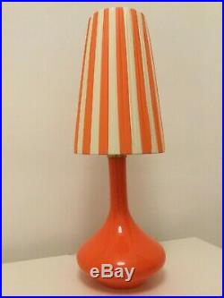 Vintage 60s 70s huge orange glass lamp + new retro ribbon lamp shade