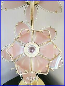 Vintage 80's Pink Petal Glass Gigantic Lotus Flower Lamp Light 41 High