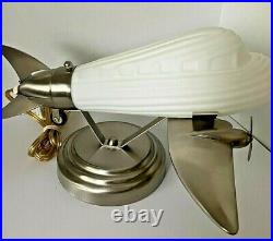 Vintage Airplane Lamp Chrome & Frosted Glass Globe DC3 Lowe's Art Deco Table