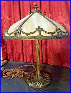 Vintage Antique Bradley & Hubbard / Miller Slag Glass Table Lamp