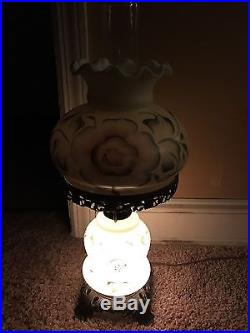 Vintage Antique Glass Globe Gone With The Wind Hurricane Lamp Brass 3-Way Light