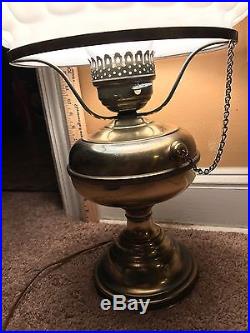 Vintage Antique Glass Globe Gone With The Wind Hurricane Lamp Light Brass Dome
