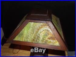 Vintage Antique Mission Oak Slag Glass Arts & Crafts Table Lamp Limbert Stickley