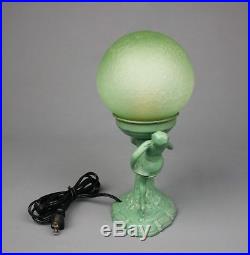 Vintage Art Deco Figural Lamp with Glass Brain Shade, Flappers, 1920s-30s, VGC