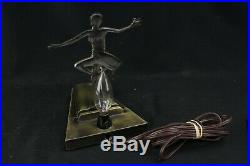 Vintage Art Deco Flapper Girl Lamp Light withStained Glass Loevsky WMC 9919 Works