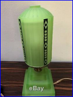 Vintage Art Deco Green Glass Table Lamp Night Light Working Condition