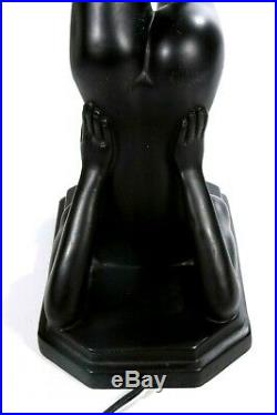 Vintage Art-Deco Nouveau Nude Woman Black Table Lamp 27 x 11 Glass Globe