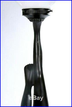 Vintage Art-Deco Nouveau Nude Woman Black Table Lamp 27 x 11 Glass Globe