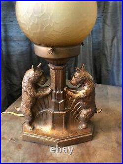 Vintage Art Deco Scottie Dog Table Lamp with Glass Shade