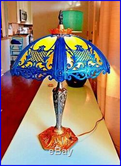 Vintage Art Deco Slag Glass Table Lamp