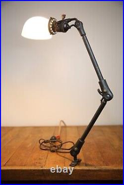 Vintage Articulating Industrial Light Drafting Table Lamp Milk Glass Shade