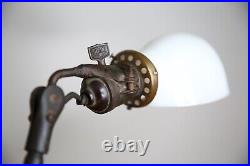 Vintage Articulating Industrial Light Drafting Table Lamp Milk Glass Shade