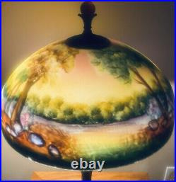Vintage Arts & Crafts Reverse Painted Glass Lamp Pairpoint Handel Pittsburgh Era