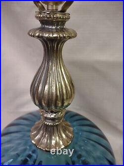 Vintage Blue Hollywood Regency Murano Teal Petticoat Glass Lamp Mid Century