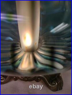 Vintage Blue Hollywood Regency Murano Teal Petticoat Glass Lamp Mid Century