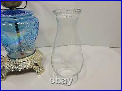 Vintage Blue Rose Carnival Glass Gone with the Wind Victorian Electric Lamp
