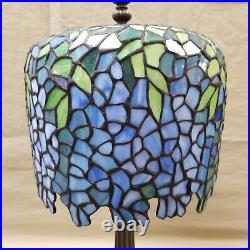 Vintage Blue Wisteria Tiffany Style Lamp Stained Glass Bronze Trunk WORKS